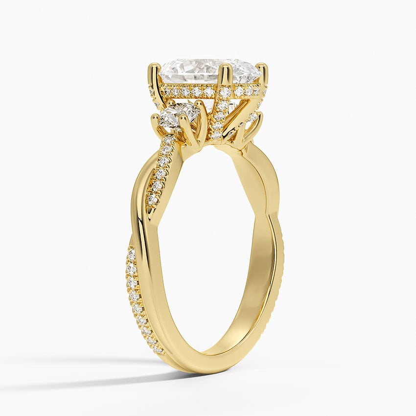 18K Yellow Gold Adorned Petite Twisted Vine Three Stone Diamond Ring