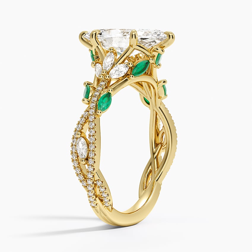 18K Yellow Gold Luxe Secret Garden Lab Emerald and Diamond Ring