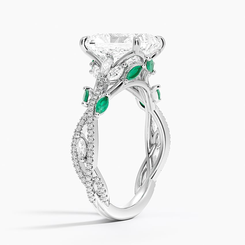 18K White Gold Luxe Secret Garden Lab Emerald and Diamond Ring