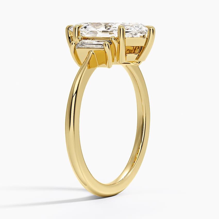 18K Yellow Gold Vertical Baguette Three Stone Diamond Ring