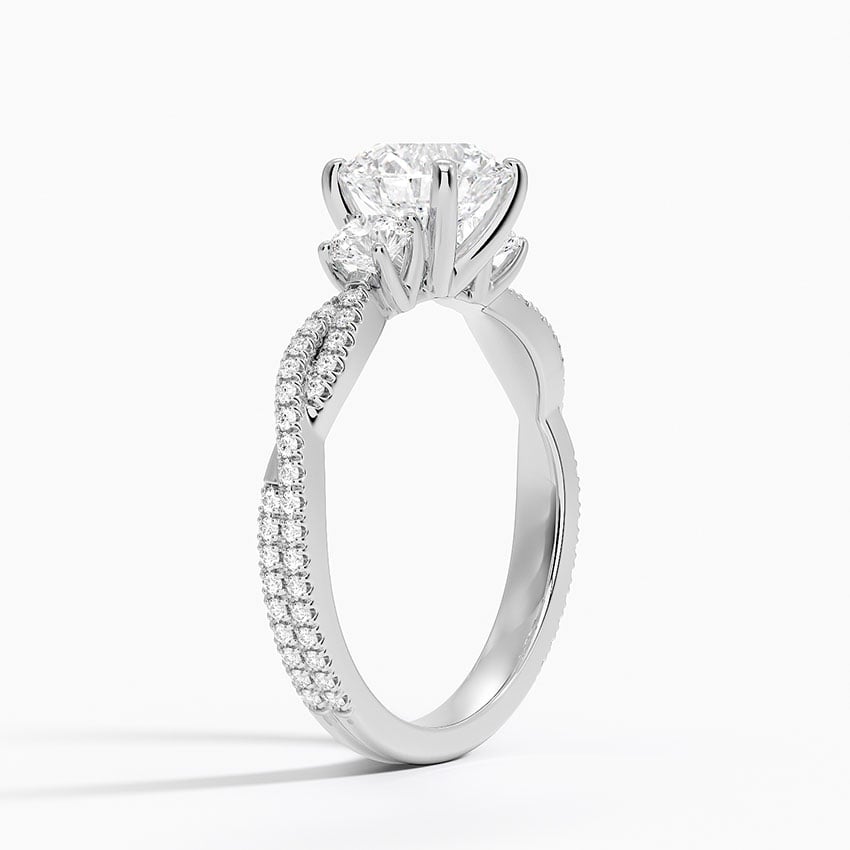 18K White Gold Luxe Three Stone Petite Twisted Vine Diamond Ring