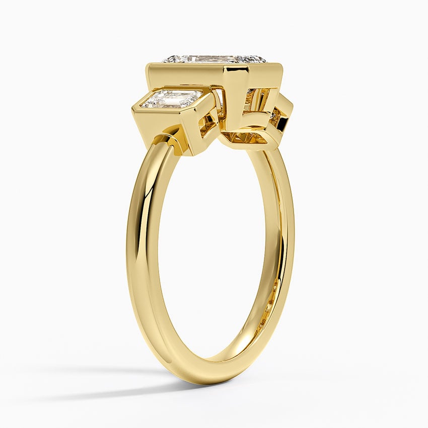 Lab Grown Sapphire Rhiannon Bezel Three Stone Lab Diamond Ring in 18K Yellow Gold