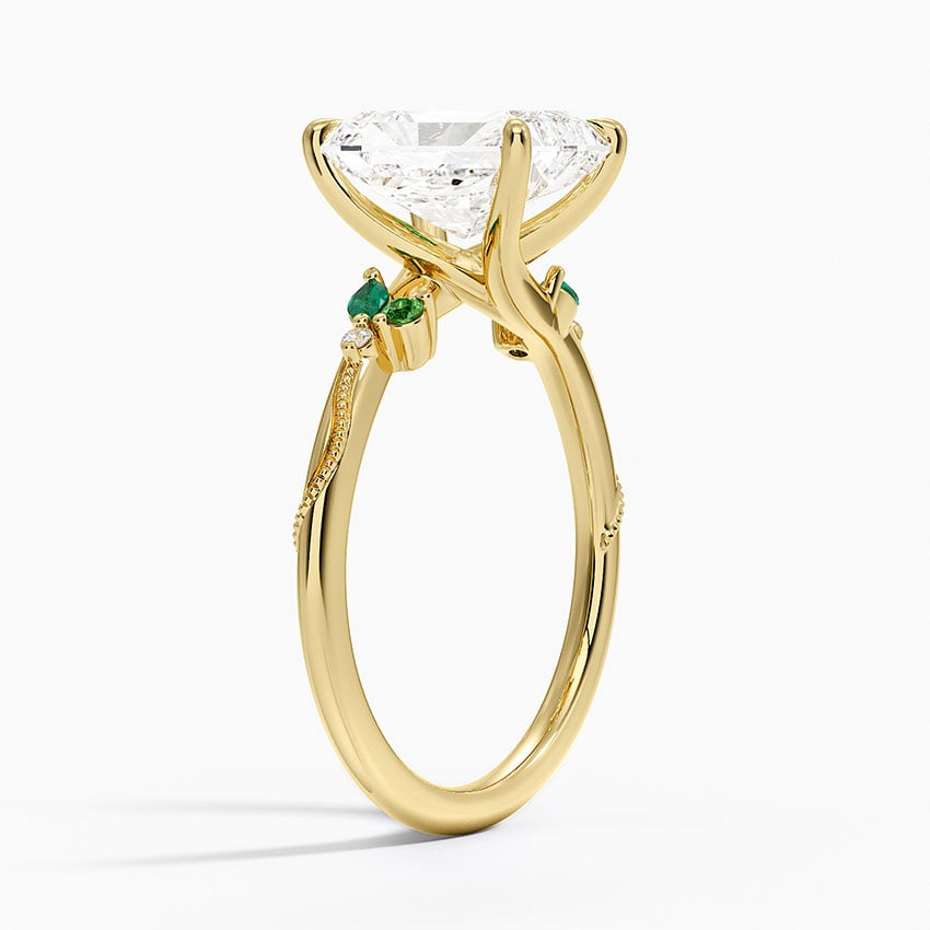 Camellia Milgrain Green Gemstone and Diamond Ring