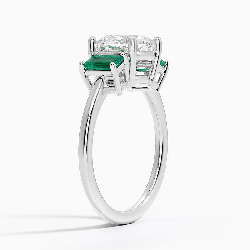 18K White Gold Luxe Rhiannon Three Stone Lab Emerald Ring