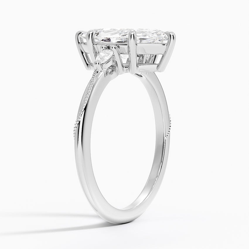 Platinum Camellia Three Stone Pear Diamond Ring