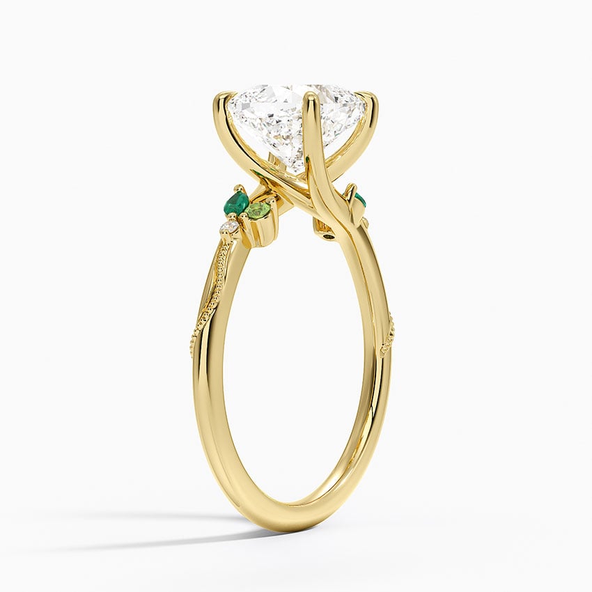 Camellia Milgrain Green Gemstone and Lab Diamond Ring