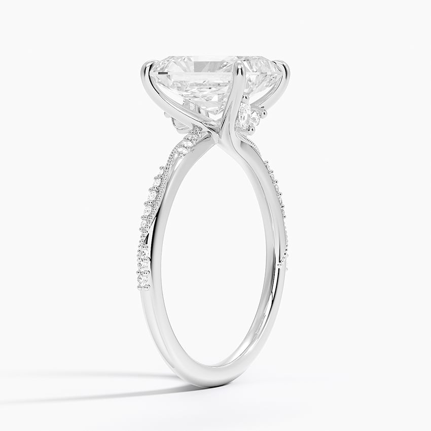 18K White Gold Camellia Hidden Accent 1.5mm Diamond Ring