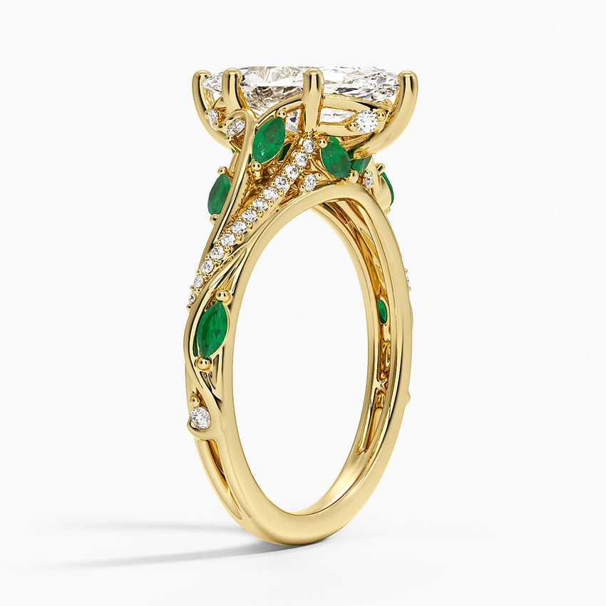 Begonia Vine Diamond and Lab Emerald Ring