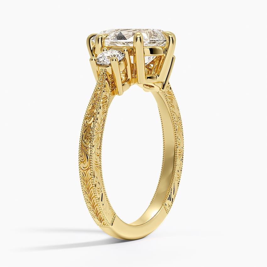 18K Yellow Gold Elsie Three Stone Engraved Diamond Ring (1/3 ct. tw.)