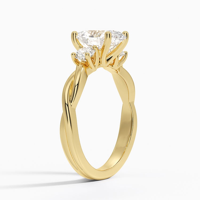 18K Yellow Gold Twisted Vine Three Stone Diamond Ring