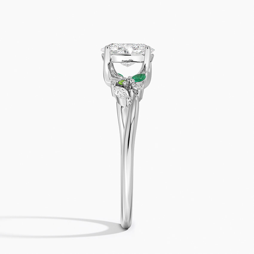 18K White Gold Arden Diamond Ring with Lab Emerald Accents