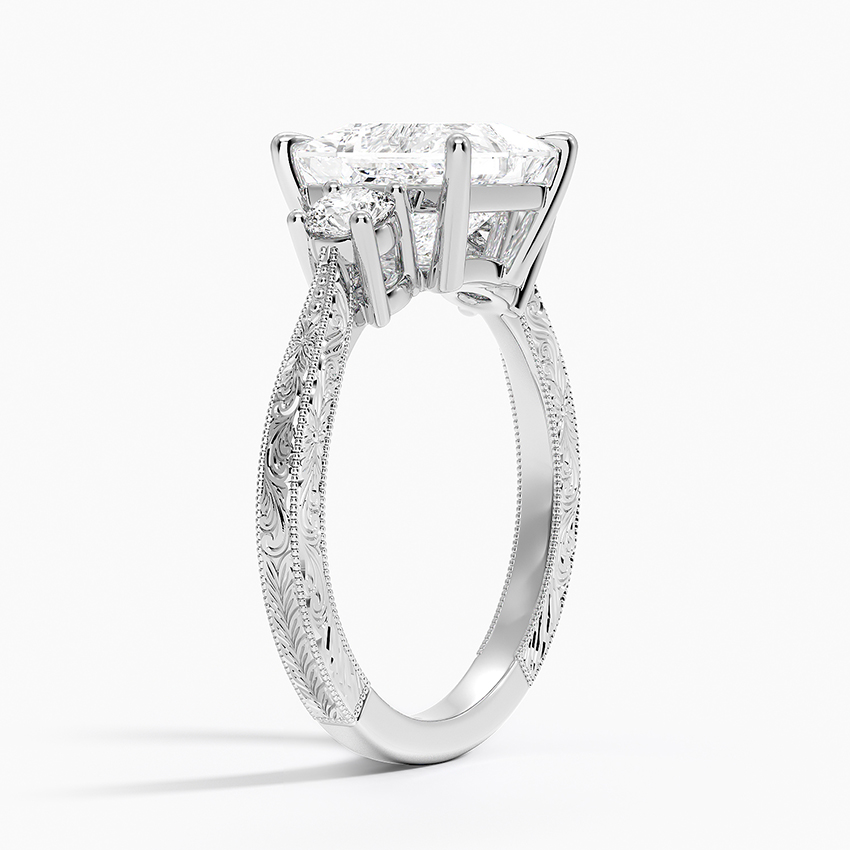18K White Gold Elsie Three Stone Engraved Diamond Ring (1/3 ct. tw.)