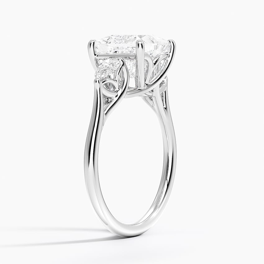 18K White Gold Trellis Three Stone Pear Diamond Ring