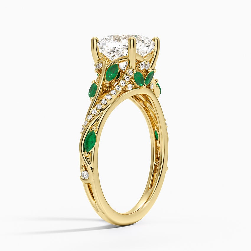 Begonia Vine Diamond and Lab Emerald Ring