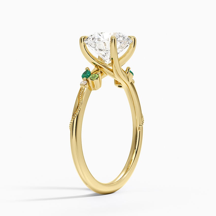 Camellia Milgrain Green Gemstone and Lab Diamond Ring