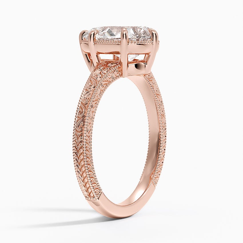 14K Rose Gold Tapered Elsie Engraved Solitaire Ring