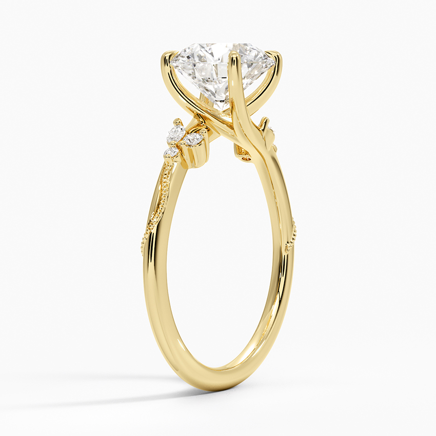 18K Yellow Gold Camellia Milgrain Diamond Ring