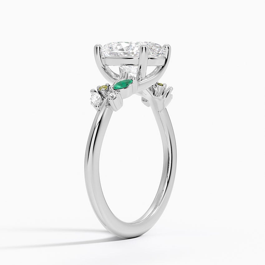 18K White Gold Arden Diamond Ring with Lab Emerald Accents