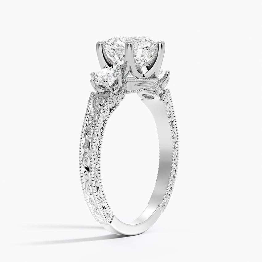 Platinum Hudson Engraved Three Stone Diamond Ring (1/3 ct. tw.)