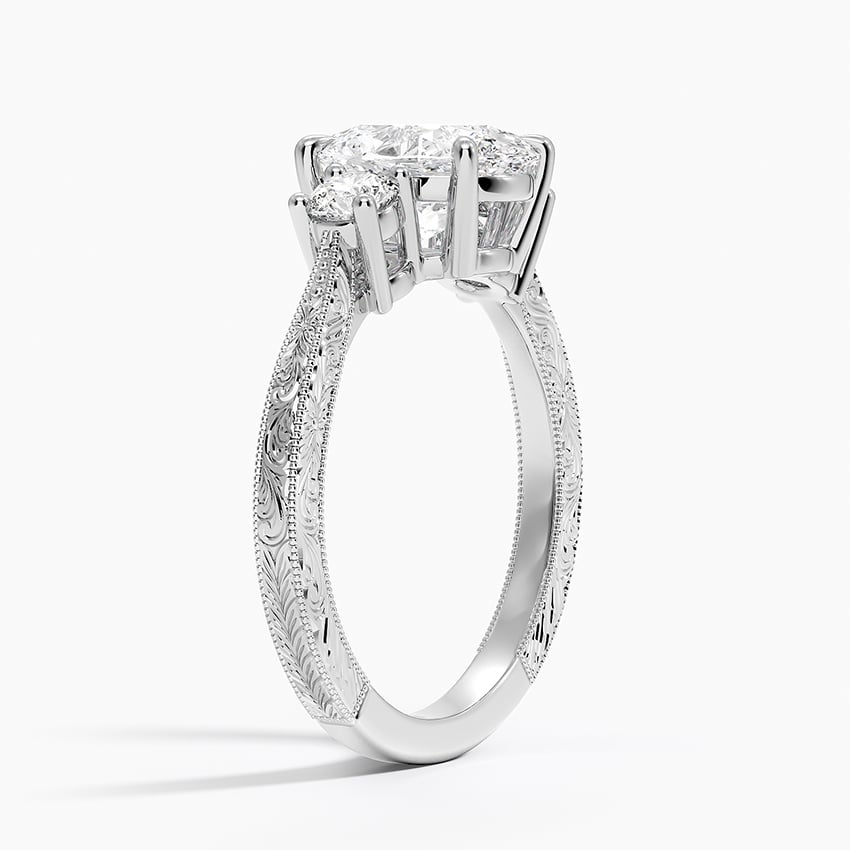 18K White Gold Elsie Three Stone Engraved Diamond Ring (1/3 ct. tw.)