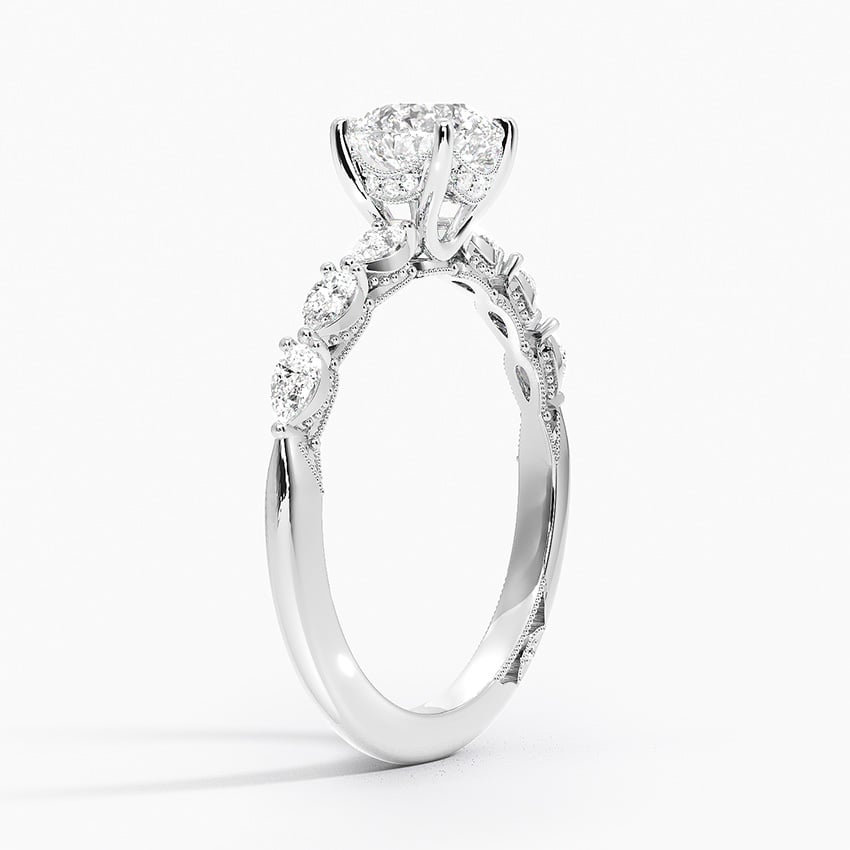 18K White Gold Tacori Sculpted Crescent Pear Diamond Ring