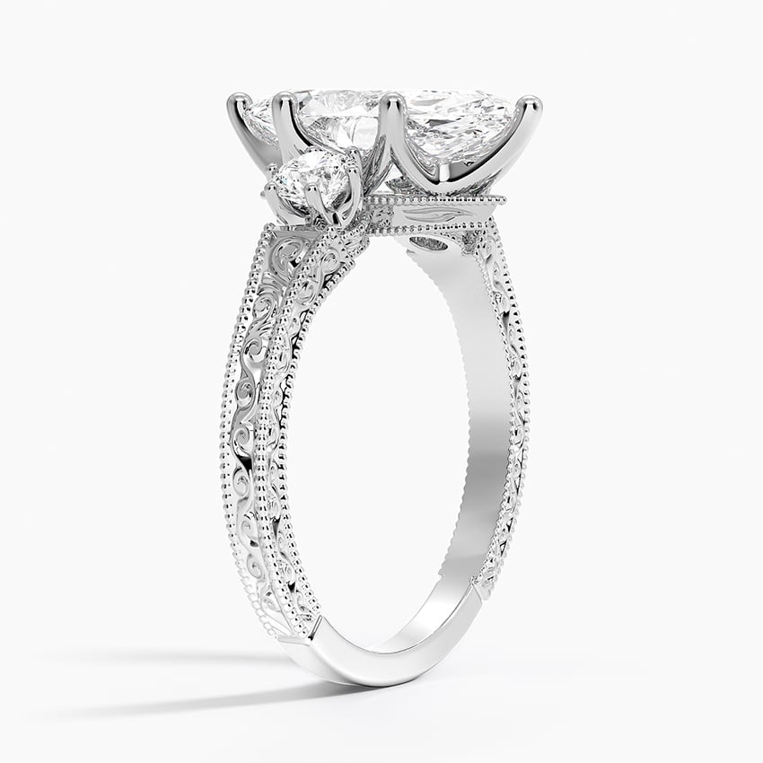 14K White Gold Hudson Engraved Three Stone Diamond Ring (1/3 ct. tw.)