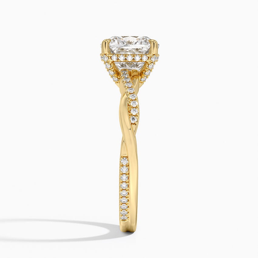 18K Yellow Gold Petite Twisted Vine Hidden Halo Pavé Diamond Ring