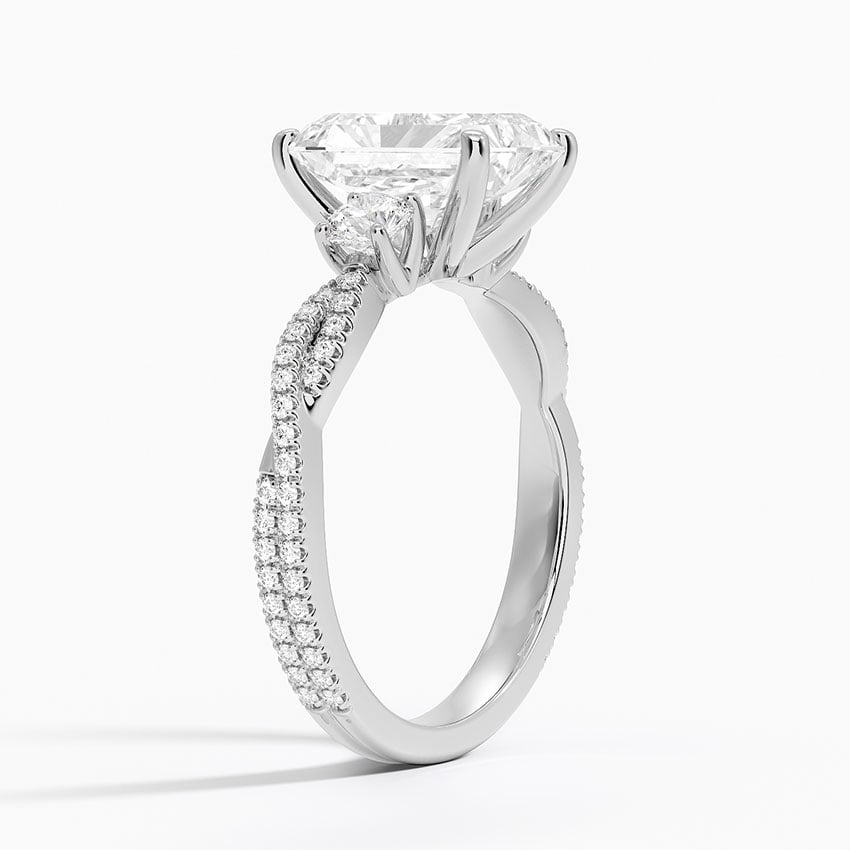 18K White Gold Luxe Three Stone Petite Twisted Vine Diamond Ring