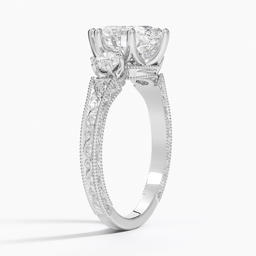 18K White Gold Hudson Engraved Three Stone Diamond Ring (1/3 ct. tw.)