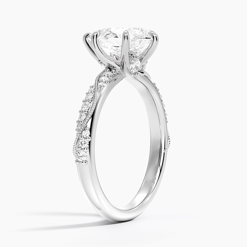 18K White Gold Camellia Hidden Accent 2.5mm Diamond Ring