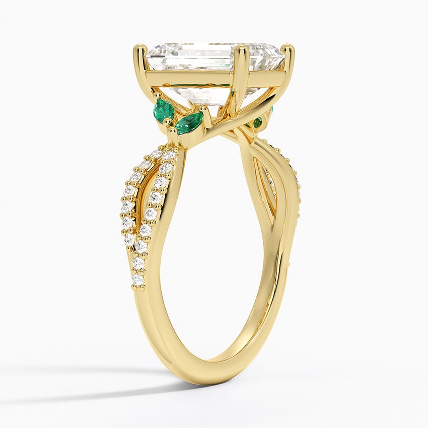 18K Yellow Gold Luxe Willow Lab Emerald and Diamond Ring (1/8 ct. tw.)