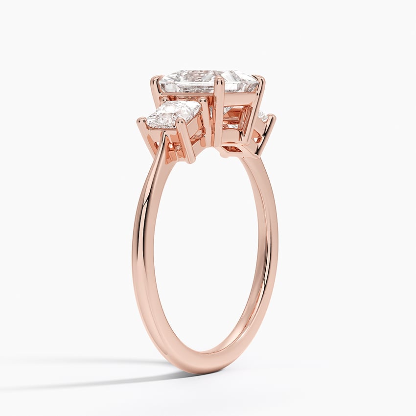 14KR Morganite Princess Cut Three Stone Diamond Ring, large top view