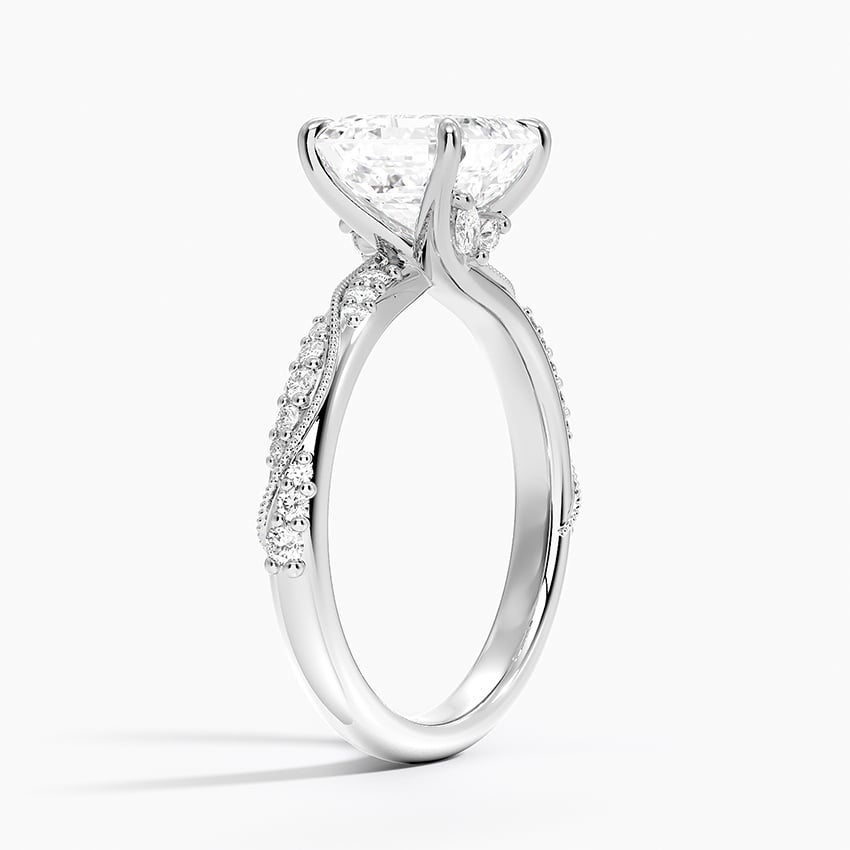 18K White Gold Camellia Hidden Accent 2.5mm Diamond Ring