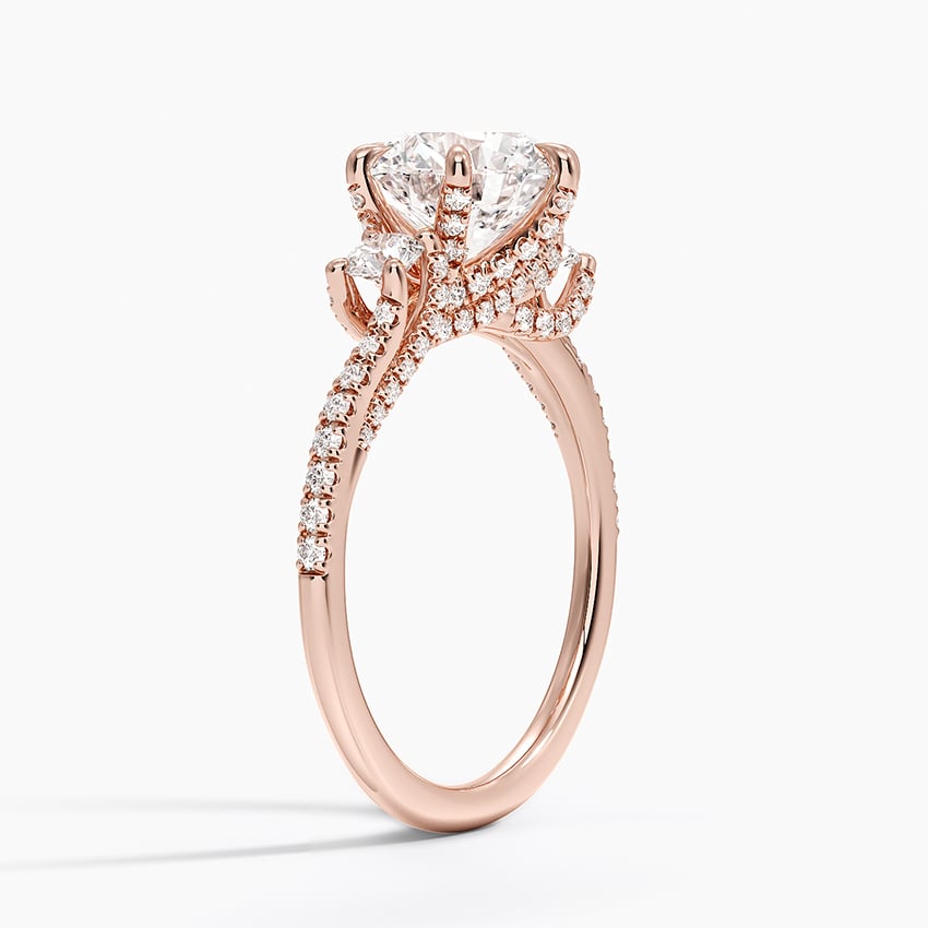 14K Rose Gold Luxe Delilah Three Stone Pave Diamond Ring
