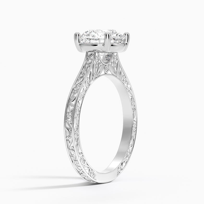 18K White Gold Grove Perfect Fit Engraved Diamond Ring (1/10 ct. tw.)