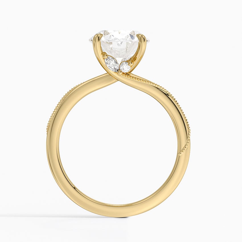 18K Yellow Gold Adorned Camellia Milgrain Diamond Ring
