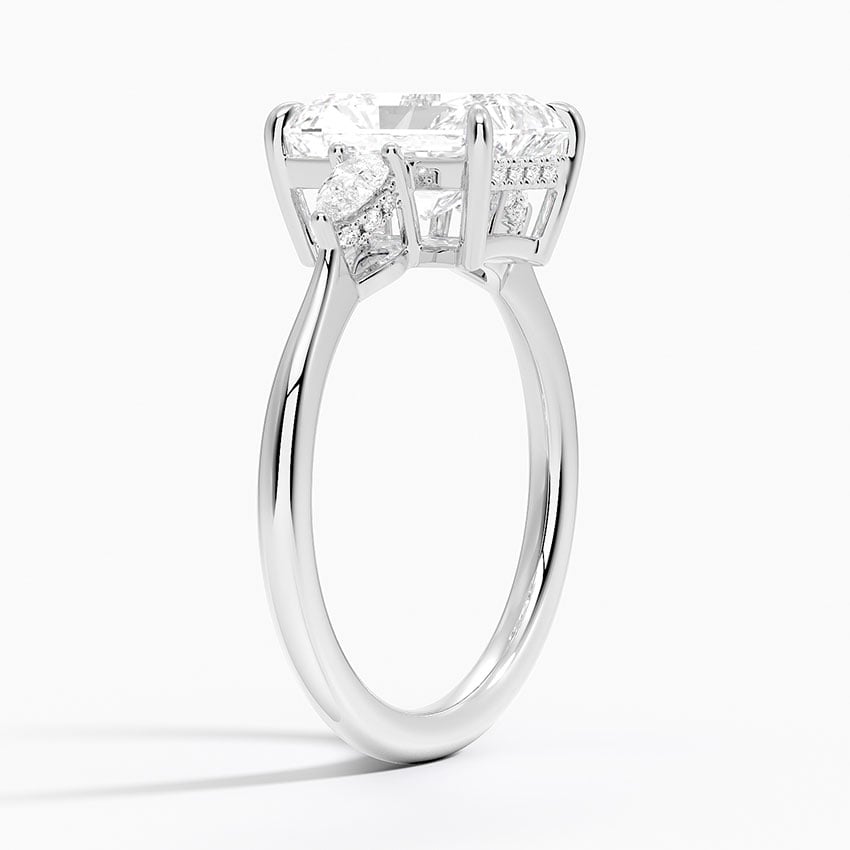 18K White Gold Adorned Petite Opera Three Stone Diamond Ring
