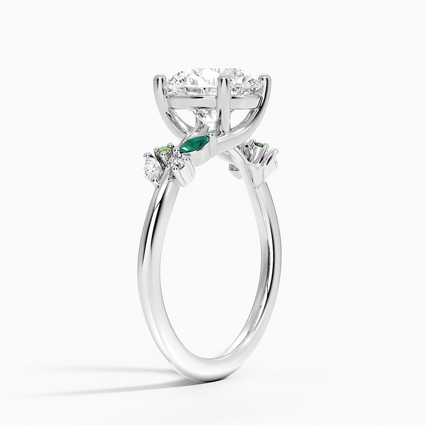 18K White Gold Arden Diamond Ring with Lab Emerald Accents