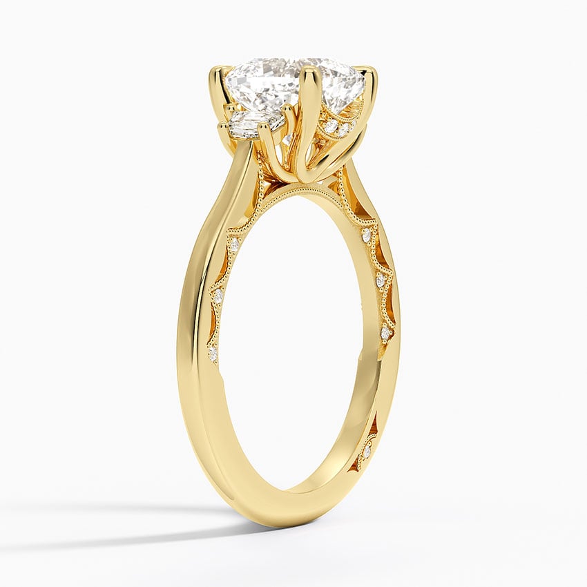 18K Yellow Gold Tacori Lunetta Crescent Three Stone Diamond Ring