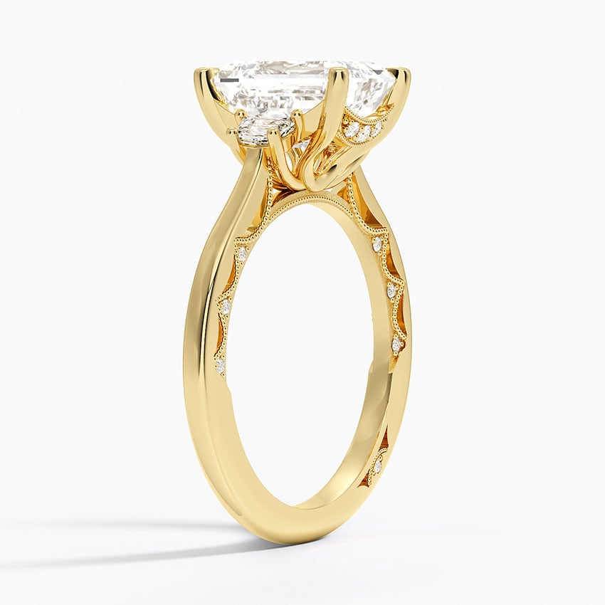 18K Yellow Gold Tacori Lunetta Crescent Three Stone Diamond Ring