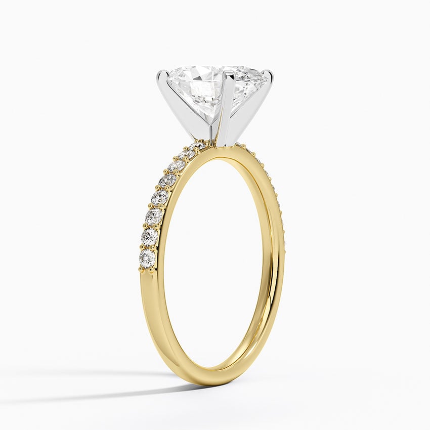 18K Yellow Gold Petite Shared Prong Half Coverage Diamond Ring