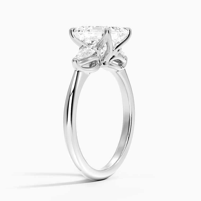 18K White Gold Fleur Three Stone Diamond Ring