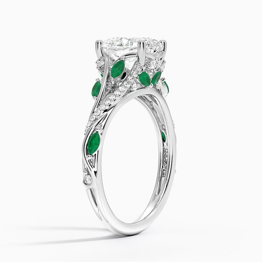 14K White Gold Begonia Vine Diamond and Lab Emerald Ring (1/8 ct. tw.)