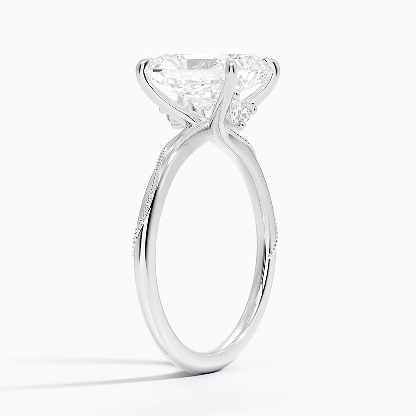 18K White Gold Adorned Camellia Milgrain Diamond Ring
