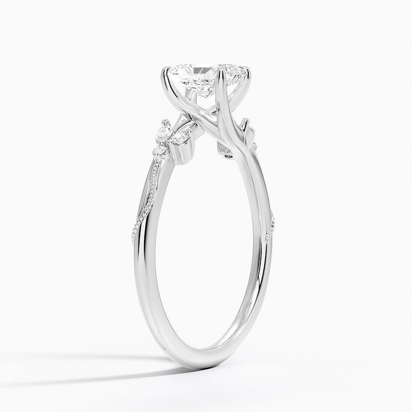 18K White Gold Camellia Milgrain Diamond Ring