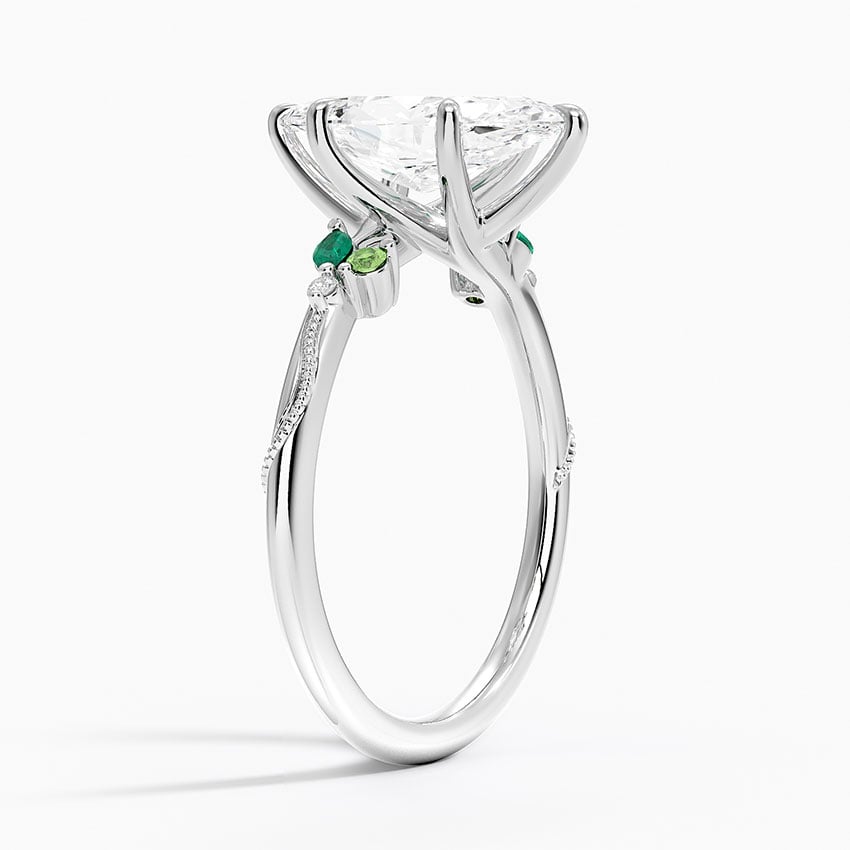 Platinum Camellia Milgrain Green Gemstone and Diamond Ring