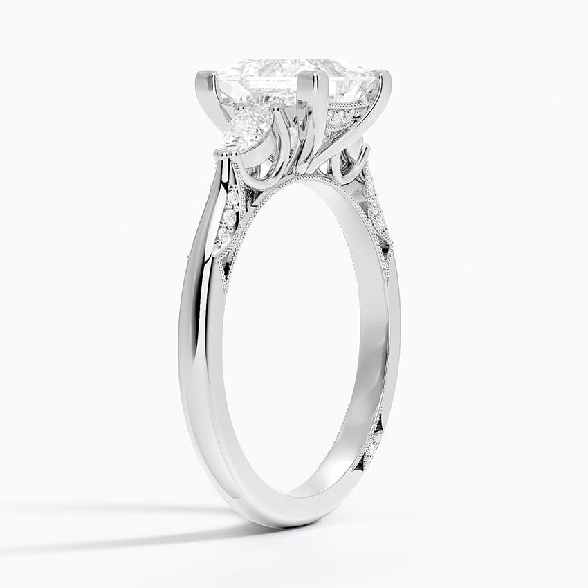 Three Stone Milgrain Pavé Diamond Setting