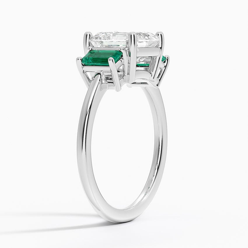 18K White Gold Luxe Rhiannon Three Stone Lab Emerald Ring