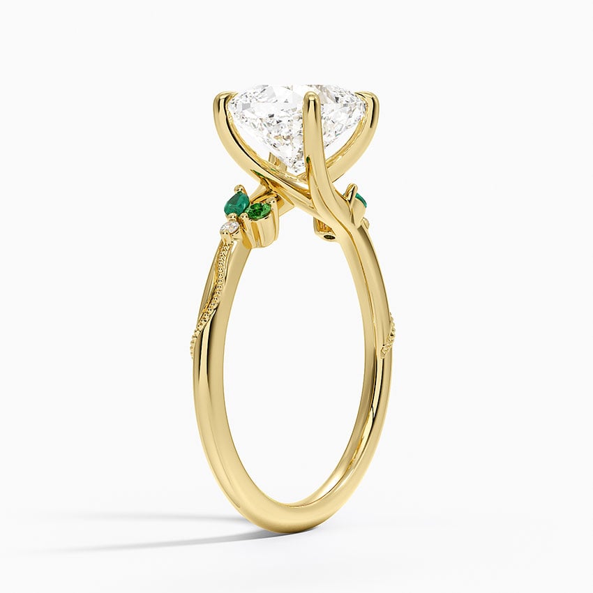 Camellia Milgrain Green Gemstone and Diamond Ring
