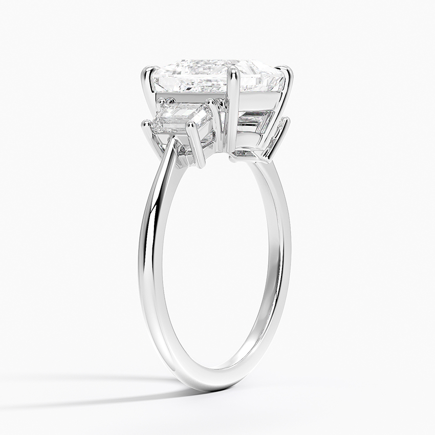 18K White Gold Embrace Three Stone Trapezoid Diamond Ring